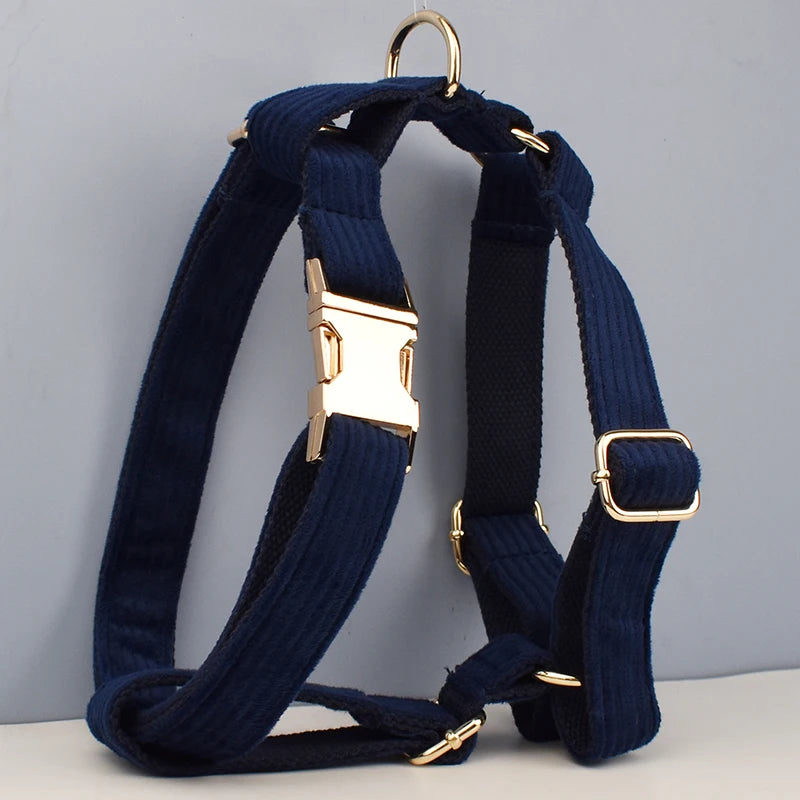 Set di collare e guinzaglio per cani in velluto a coste blu violaceo, con targhetta personalizzata incisa, accessori per animali domestici, guinzaglio per cani in velluto a coste17