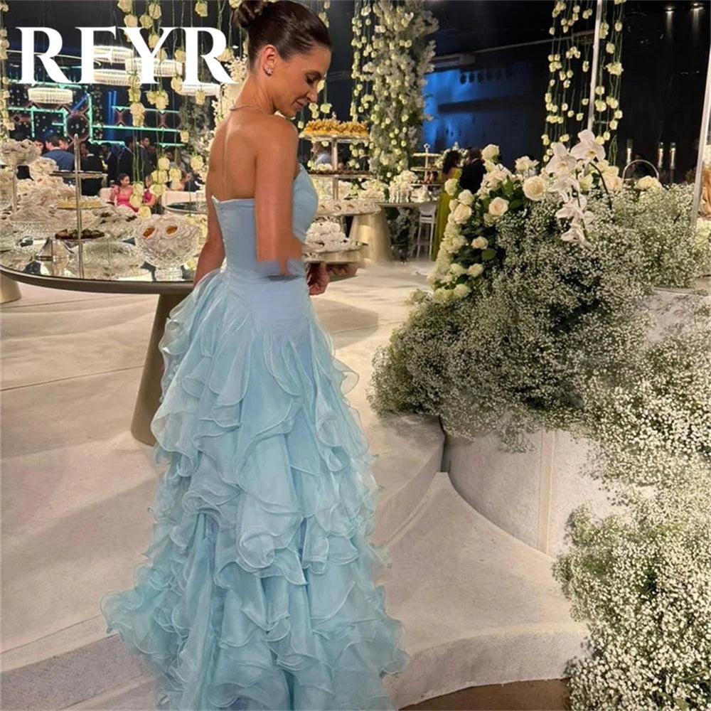RFYR Abito da ballo blu cielo Abiti da festa da sera senza spalline Abito da spiaggia Lunghezza pavimento Vestido a strati Abiti da festa formali personalizzati