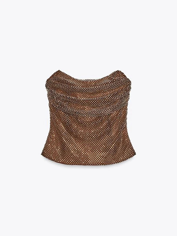 Abito corto senza maniche scintillante da donna con tutti i strass Abiti sexy senza spalline alla moda per donna Estate Nuovo outfit streetwear