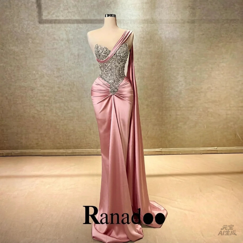 Ranadoo Affascinanti abiti da ballo monospalla per le donne Festa di compleanno Rhibestones Sirena increspata Vestido De Formatura Personalizzato