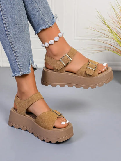 Chunky Plateau-Sandalen für Damen, 5 cm Keilabsatz, lässige Pantoletten mit dickem Boden für den Strand 320