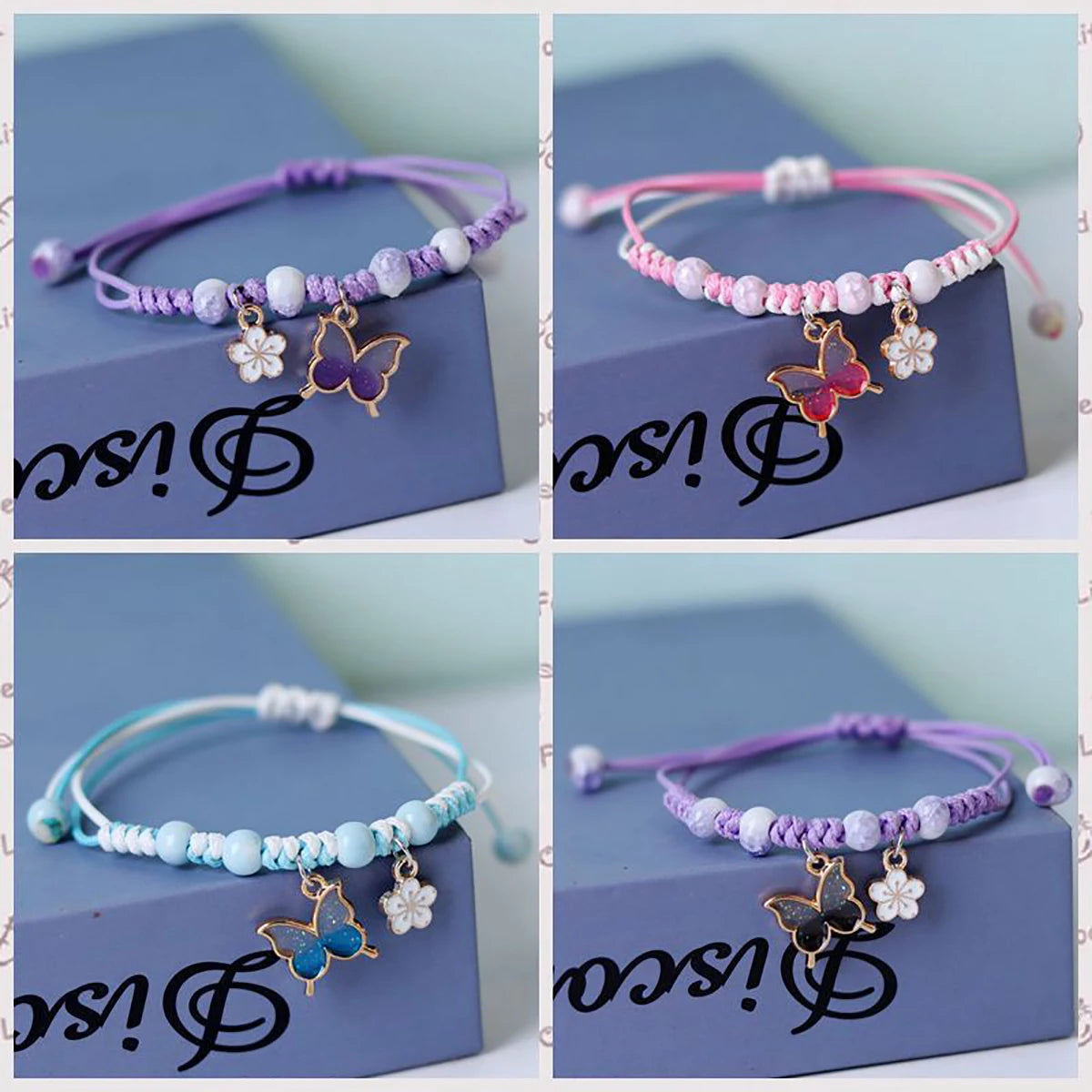 Braccialetti di fiori di farfalla della Boemia per le donne Ragazze fatti a mano viola blu rosa perline braccialetto a catena di corda intrecciata braccialetti regalo BFF