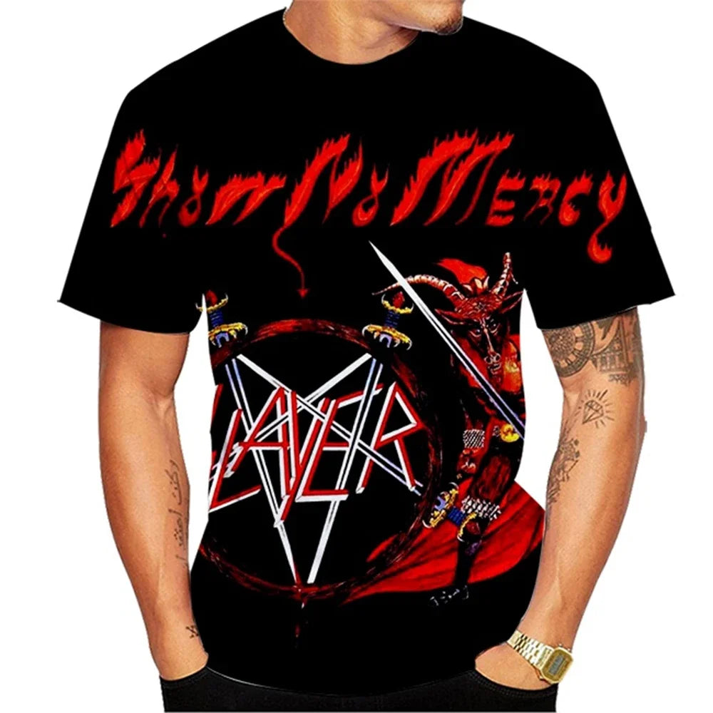 Nuova Moda Estiva: T-shirt da Uomo con Stampa 3D di Band Musicali, Heavy Metal, Personalizzata, Collo Tondo, Abbigliamento Maschile