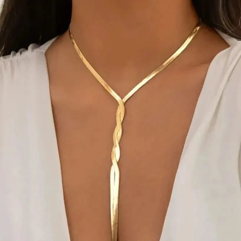 Sexy Goth regolabile piatto serpente collana a catena lunga per le donne Vintage Weave Twisted Link Choker petto gioielli collo estetico nuovo