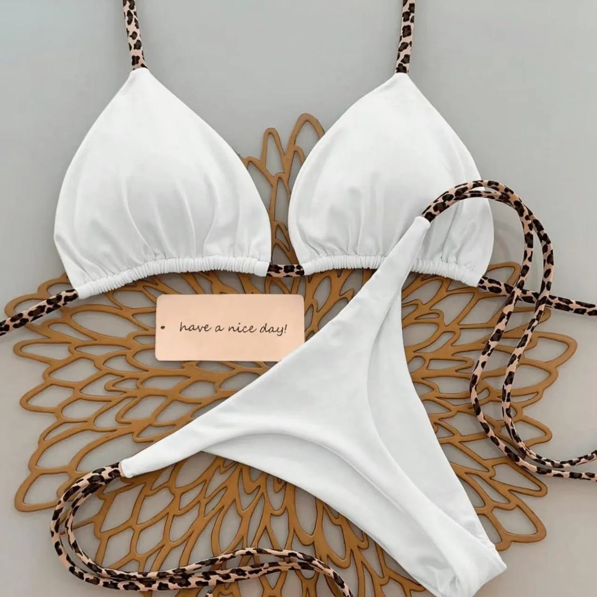 Sexy Bikini Women's Swimsuit Strap Halter Neck Triangle Cup Beachwear Pure Color Cheeky Two Piece Swimsuits Bathing Swimwear