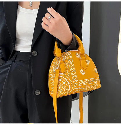 Borsa a conchiglia da donna in pelle PU retrò borsa a tracolla da donna con tracolla a fiori di anacardi estivi Set femminile borse a mano con manico piccolo