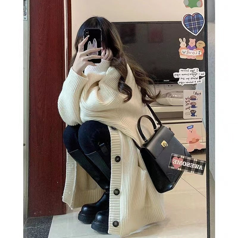 Cardigan maglione donna autunno inverno cappotti moda femminile manica lunga scollo a V giacche lavorate a maglia larghe cardigan maglione casual