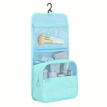 Borsa da Toilette Portatile con Gancio, Multifunzionale, Impermeabile, Resistente all'Usura, Multi-Strato, Grande Capacità, per Trucchi
