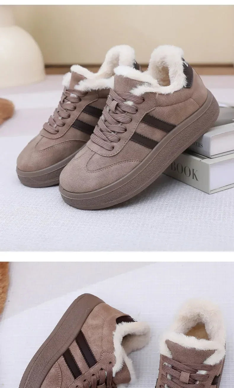 Stivali da neve da donna per l'inverno, con fodera in pile, scarpe basse casual, impermeabili, antiscivolo, resistenti, comode e calde, scarpe da donna in stile retrò.