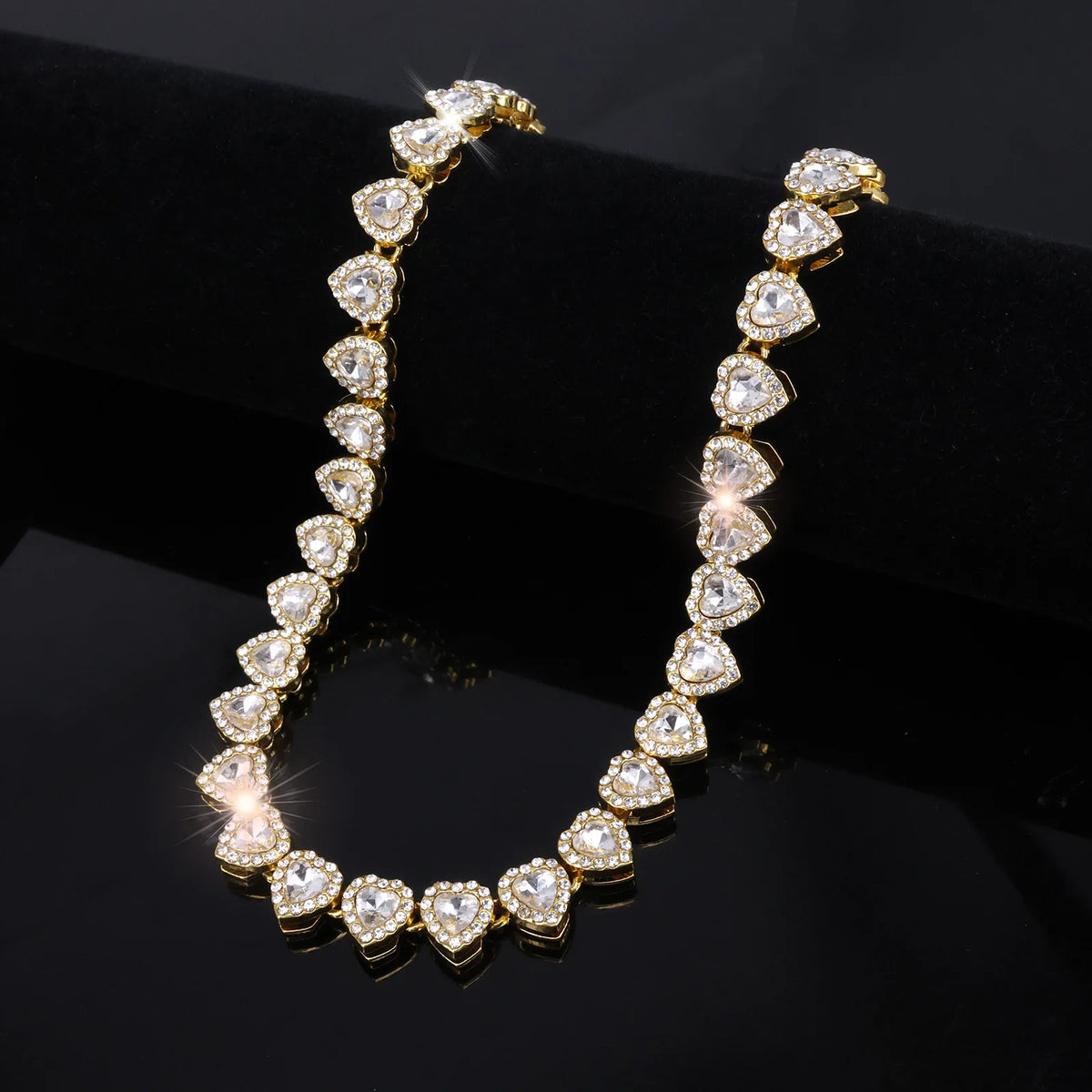 ZAKOL 45CM Nuovo Hip Hop Tennis Bracciale a catena Collana Cuore lucido Strass CZ Fashion Rock Party Set di gioielli