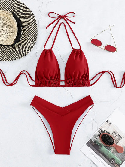 Costume da bagno bikini solido in nylon Costume da bagno sexy con modellazione di moda da donna 2025 Nuovo stile da spiaggia per costume da bagno