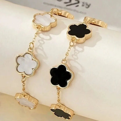 Bracciale con trifoglio a cinque foglie bianco nero Bracciale con fiori da donna Regalo di compleanno per feste