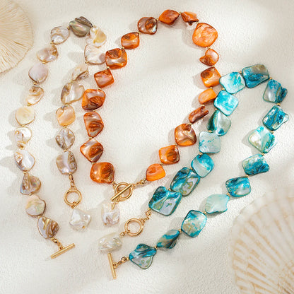 IngeSight.Z Nuova Elegante Collana Girocollo con Ciondolo a Perla Barocca Imitazione, Catena con Chiusura a T per Donna, Gioielli da Spiaggia di Tendenza