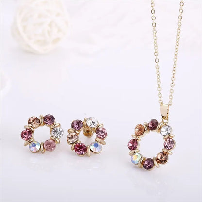 Set di orecchini con collana in oro da 3 pezzi, celebrità da donna, stile semplice e alla moda, squisiti gioielli a forma di cerchio con diamanti in vetro colorato