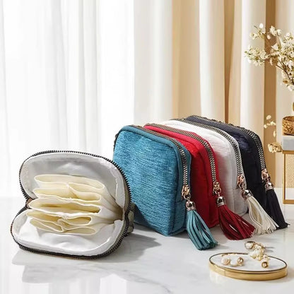 Borsa portaoggetti per gioielli a 5 strati, borse per gioielli in velluto per orologi, bracciali, anelli, orecchini, cristalli, custodia per gioielli da viaggio portatile