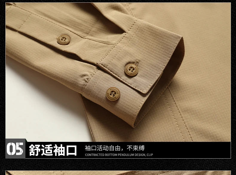 Camicia a maniche lunghe da uomo primavera autunno Camicie da lavoro tattiche da uomo Top Camicie cargo da pesca per escursionismo multitasche da esterno ad asciugatura rapida