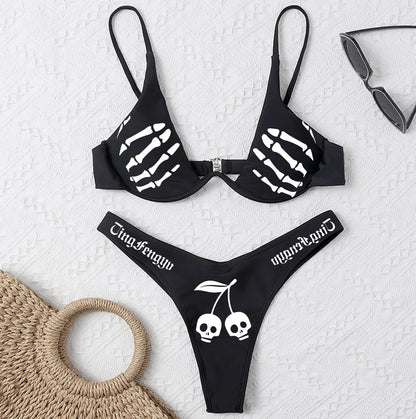 2025 Goth Swimsuit Two-piece Letters Skull Printed Bikinis Set for Women Micro Biquini Sport Bathing Suit Female Bodysuit