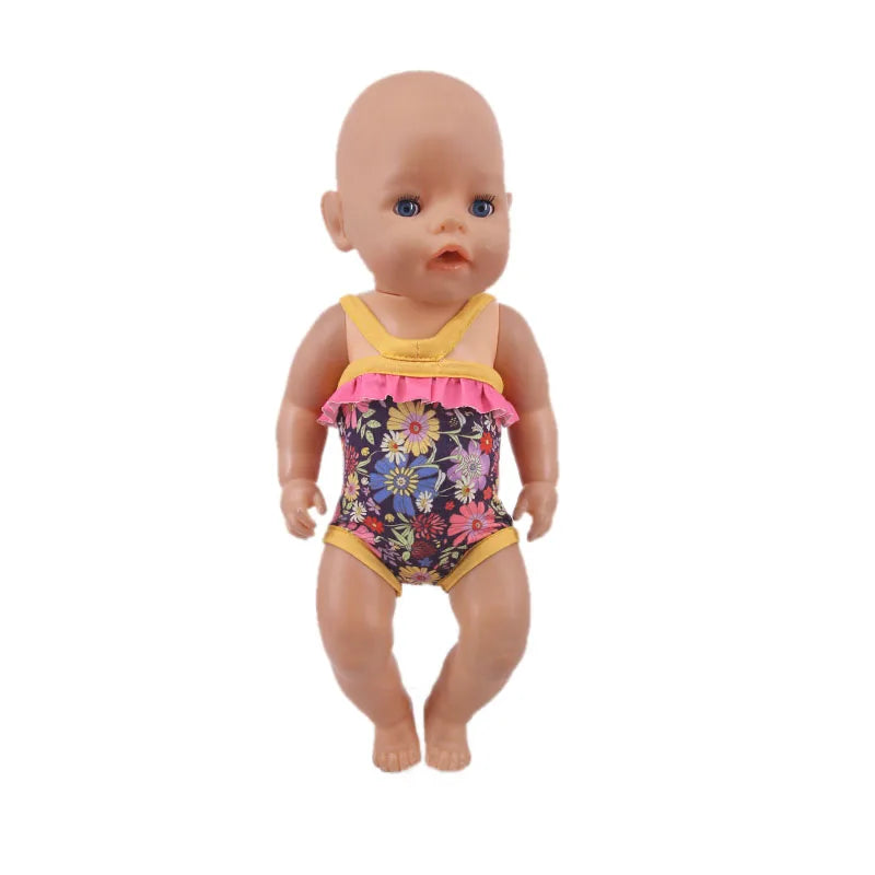 Costume da bagno per bambini in diversi stili, grazioso costume intero per bambole da 43 cm, accessori per bambole americane da 18 pollici, regali giocattolo per ragazze