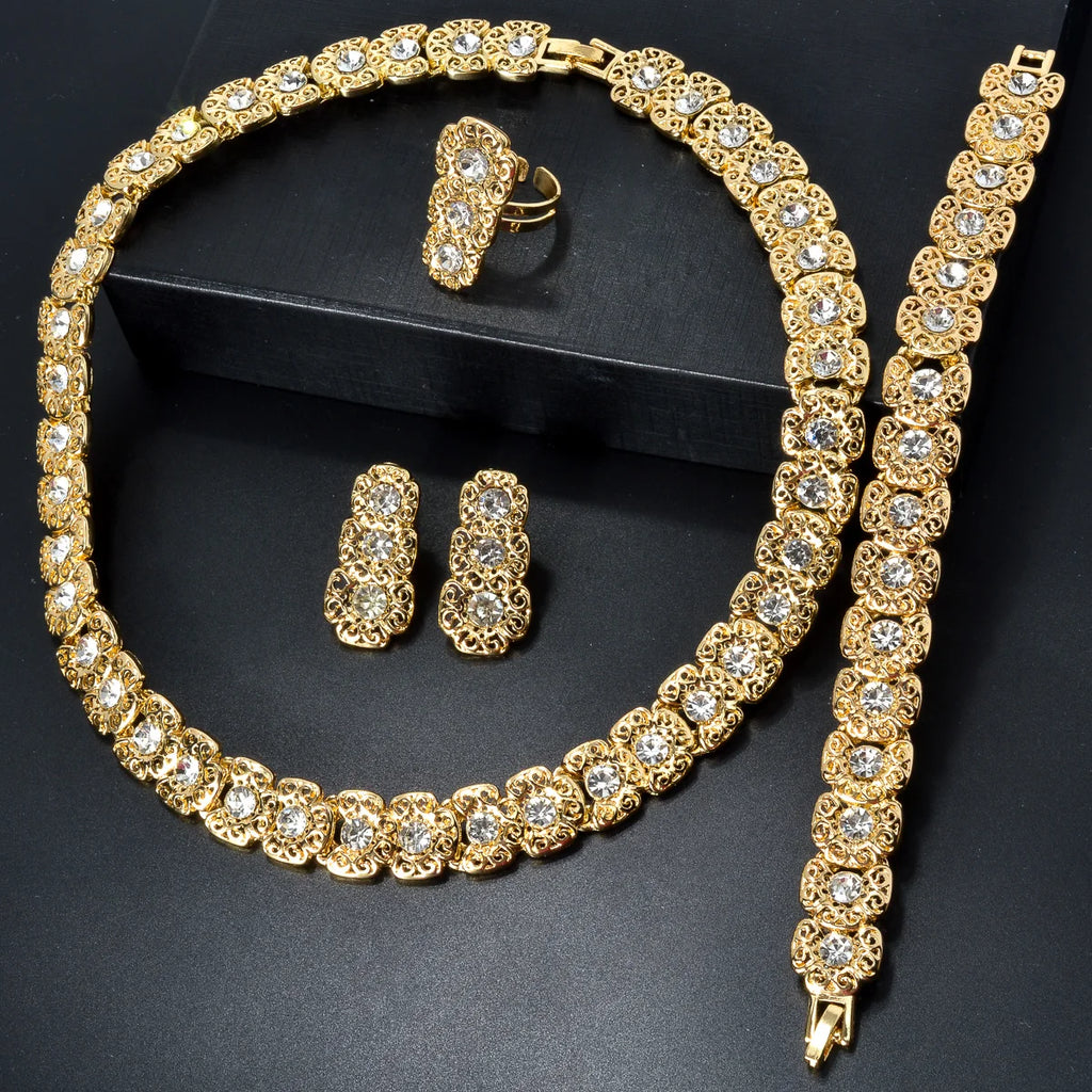 Dubai Luxury Quality Jewelry Set For Women Trend Pearl Necklace Bracelet Ring Earrings Jewelry Set 18k Gold Plated Jewelry