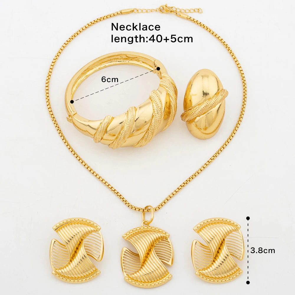 Ensemble de bijoux fantaisie plaqués or pour femmes, collier, boucles d'oreilles et bracelet, accessoires de mariage et de fiançailles pour Dubaï, coffret cadeau