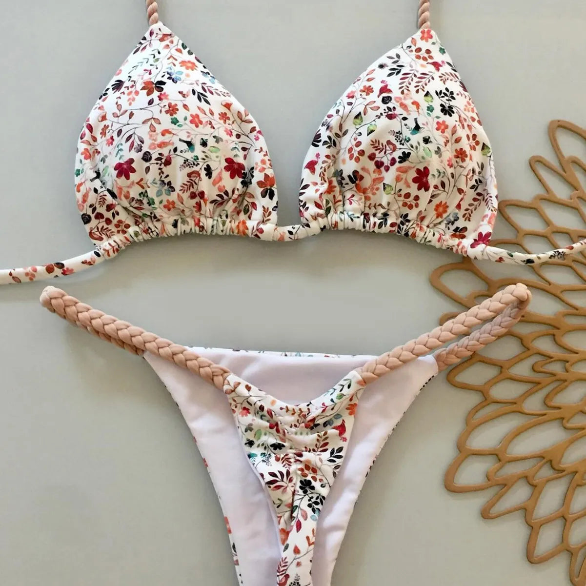 Sexy Halter Bikini Set Women Swimsuit Two-piece Triangle Thong Bathing Suit Brazilian Biquinis Holiday Gathering Swimwear