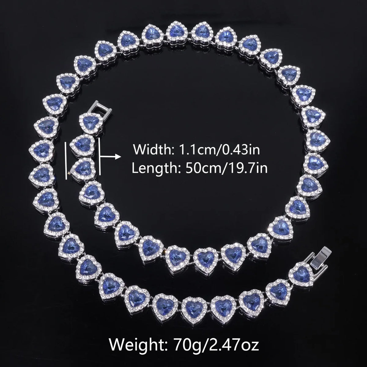 ZAKOL 45CM Nuovo Hip Hop Tennis Bracciale a catena Collana Cuore lucido Strass CZ Fashion Rock Party Set di gioielli