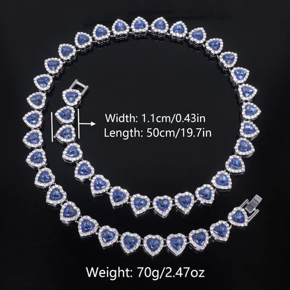 ZAKOL 45CM Nuovo Hip Hop Tennis Bracciale a catena Collana Cuore lucido Strass CZ Fashion Rock Party Set di gioielli