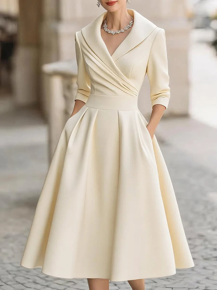 Office Lady Slim A-Line Dress Donna 2025 Autunno Inverno Moda Manica lunga Colletto rovesciato Abiti maxi Abiti eleganti