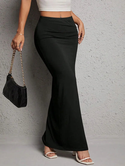 Lucyever Gonna aderente nera sexy per le donne Gonne lunghe eleganti con spacco laterale chic Donna Estate 2025 Nuove gonne longuette a vita alta