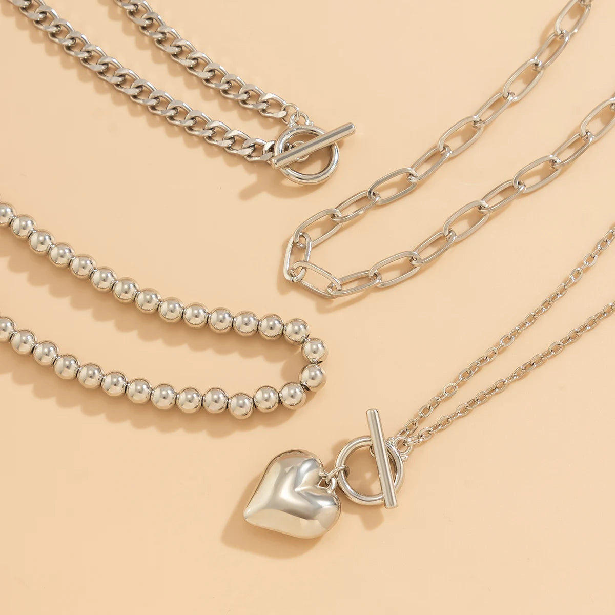 4 Pz/set Punk Color Oro Collana con Ciondolo a Cuore per Le Donne 2024 Alla Moda OT Fibbia In Rilievo Collo Catena Girocollo Y2K Accessori di Gioielli