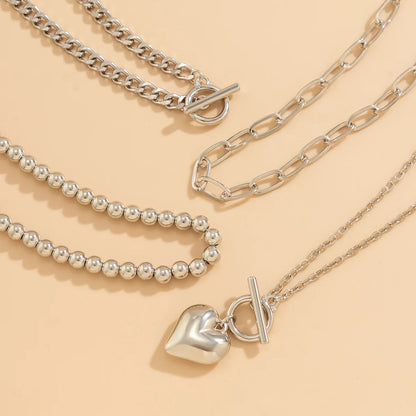 4 Pz/set Punk Color Oro Collana con Ciondolo a Cuore per Le Donne 2024 Alla Moda OT Fibbia In Rilievo Collo Catena Girocollo Y2K Accessori di Gioielli