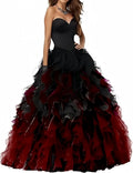 Abito Quinceanera in organza senza spalline con volant Abiti da ballo Abito da ballo lungo gonfio con scollo a cuore Ombre Abito da cocktail da sposa
