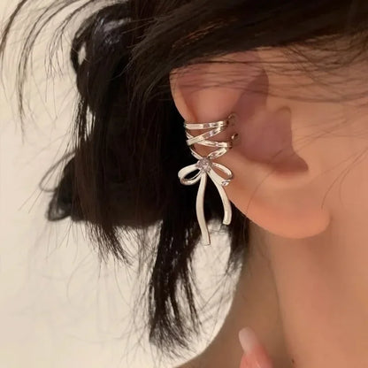 Orecchini con polsino dell'orecchio della farfalla rosa per le donne ragazze Fashion Bowknot No Piercing Clip orecchino Piercing finto Clip di balletto su gioielli