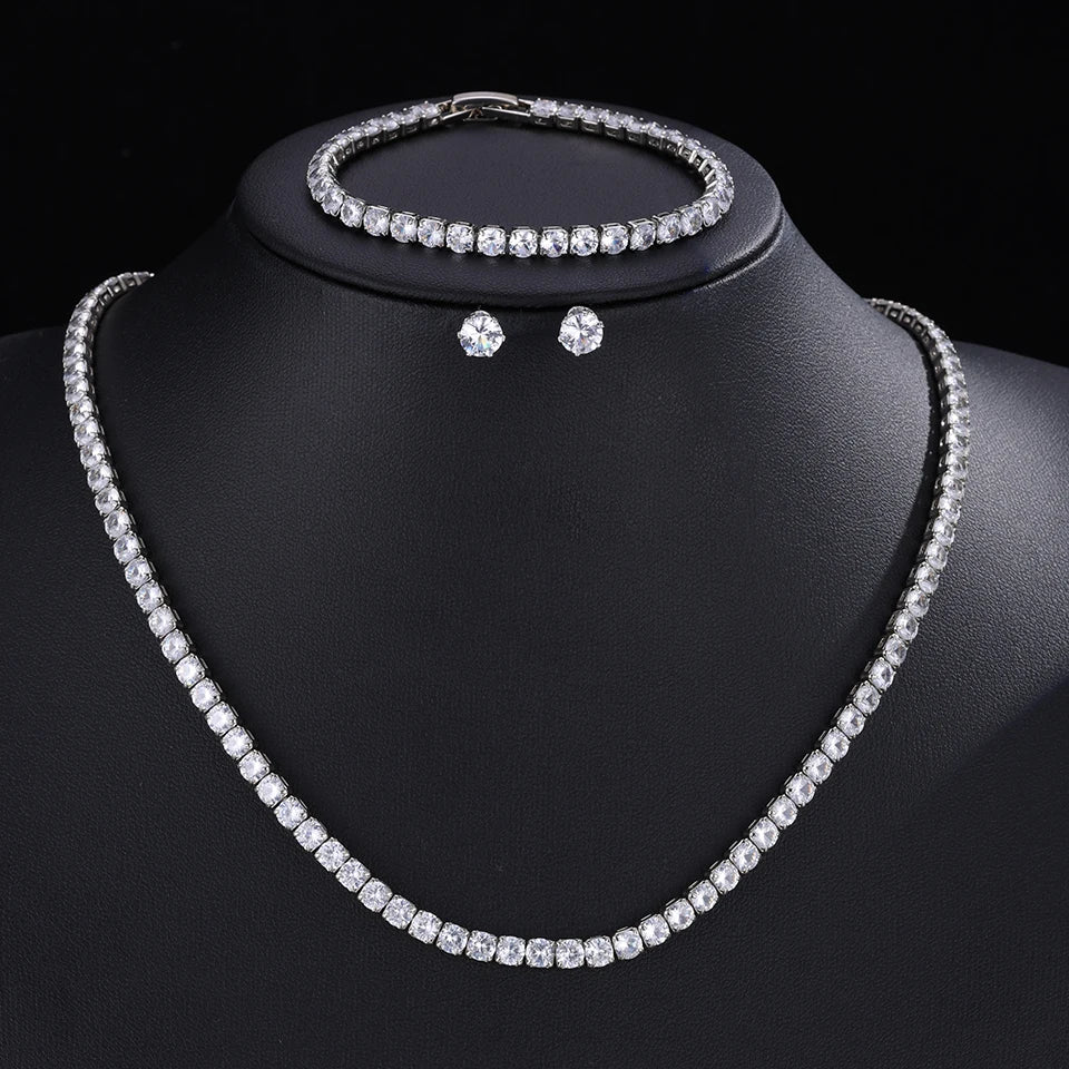ZAKOL Gorgeous Buling AAA Clear Round Cubic Zirconia Collana da sposa Orecchini Set di gioielli da festa per le donne
