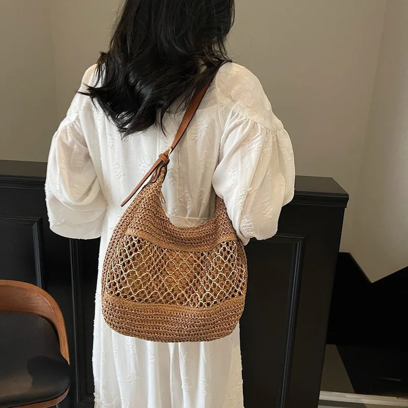 Borsa a Spalla da Donna con Tracolla Regolabile, Borsa da Viaggio in Paglia Intrecciata, Borsa a Mano alla Moda, Borsa Estiva Quotidiana da Donna