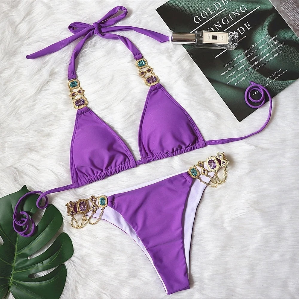 nuovo costume da bagno in due pezzi con strass 2026 cristallo di lusso perizoma Sexy perizoma Bikini Set costumi da bagno da donna costume da bagno Sexy da spiaggia