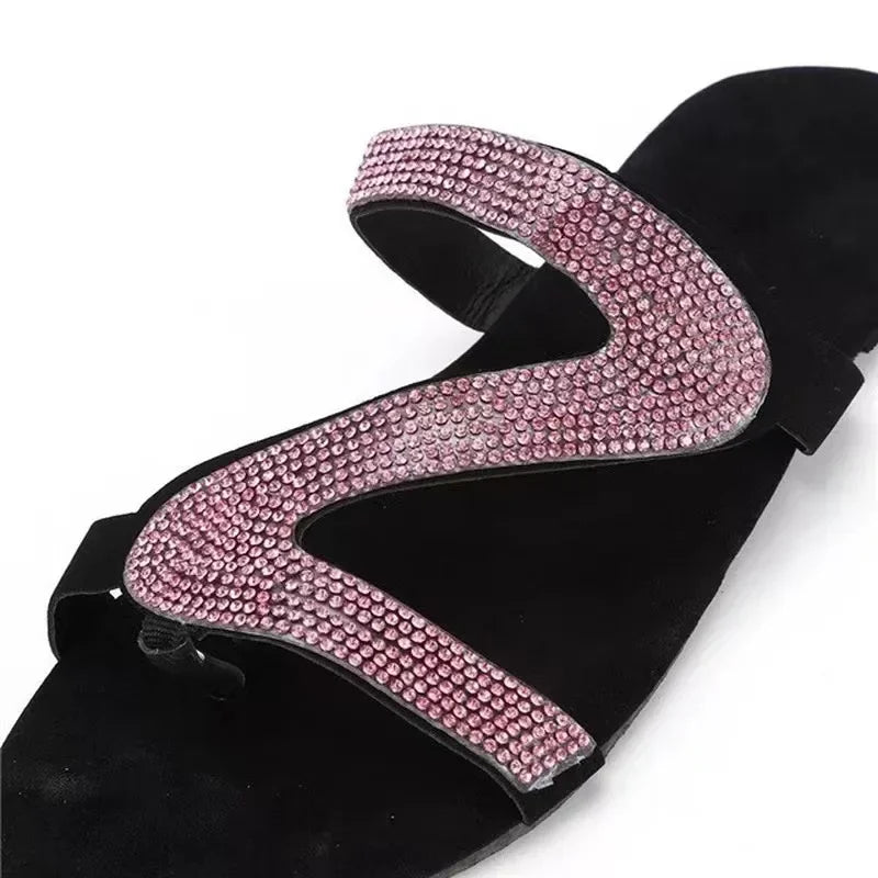Sandales sexy pour femmes Plage d'été Bouche peu profonde Strass Défilé de mode pour femmes Chaussures confortables et légères Sandales féminines