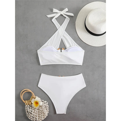 Bikini a vita alta con cut-out e allacciatura al collo da donna 2026 - Set due pezzi imbottito V6256
