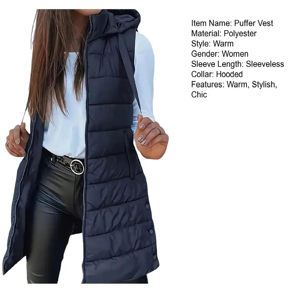 Gilet imbottito da donna Gilet imbottito trapuntato con cerniera casual Piumino senza maniche con cappuccio Cappotto invernale caldo