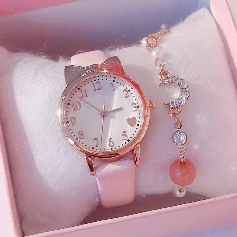 2023 Fashion Kids Love quadrante digitale orologio per bambini Set cinturino in pelle orologi al quarzo orologio per ragazze per bambini orologio per bambini + braccialetto
