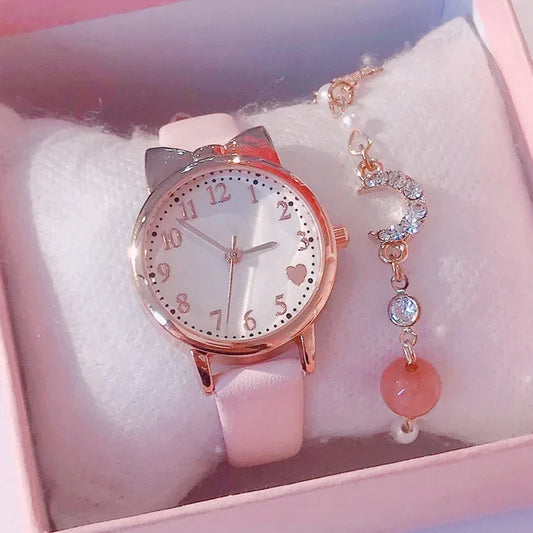 2023 Fashion Kids Love quadrante digitale orologio per bambini Set cinturino in pelle orologi al quarzo orologio per ragazze per bambini orologio per bambini + braccialetto