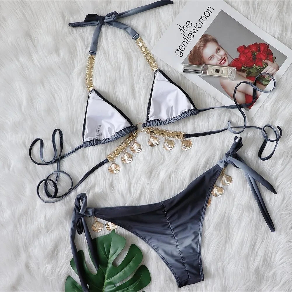 nuovo costume da bagno in due pezzi con strass 2026 cristallo di lusso perizoma Sexy perizoma Bikini Set costumi da bagno da donna costume da bagno Sexy da spiaggia