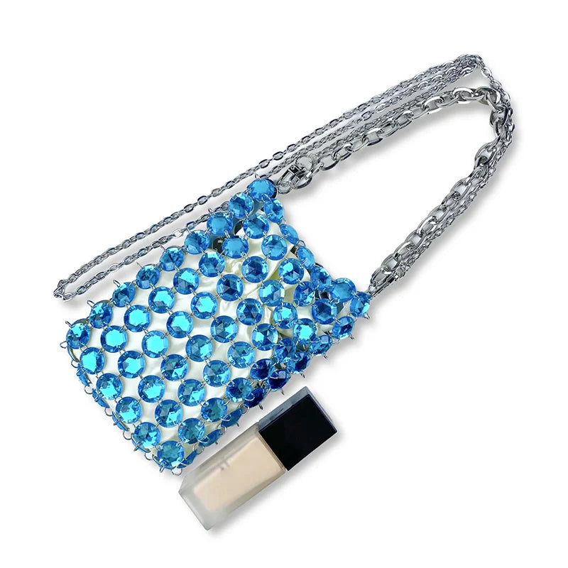24 estate nuova borsa di cristallo tessuta a mano color caramella di nicchia, borsa di perline di fata retrò, borsa per telefono a croce diagonale trasparente