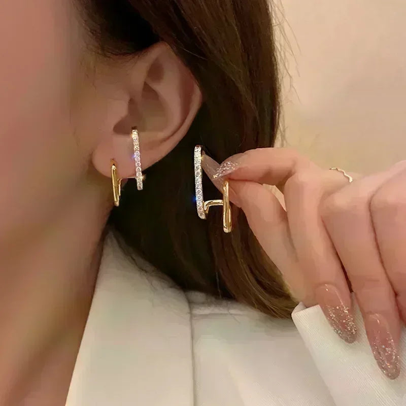 Orecchini di design combinato a doppio strato con rombo geometrico per le donne, moda semplice, accessorio quotidiano, gioielli per feste, regali di compleanno