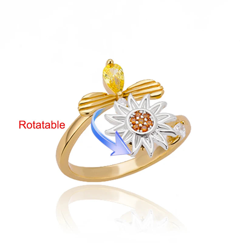Anelli di ansia rotanti a quattro trifogli per le donne Anello nuziale regolabile in acciaio inossidabile color oro Anelli regalo di gioielli estetici