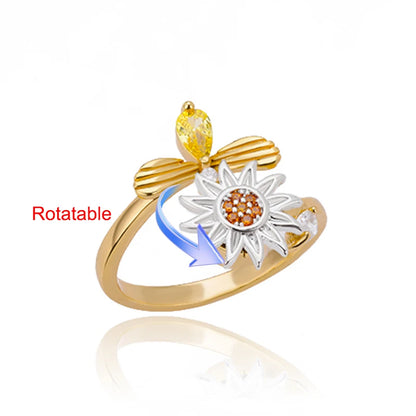 Anelli di ansia rotanti a quattro trifogli per le donne Anello nuziale regolabile in acciaio inossidabile color oro Anelli regalo di gioielli estetici