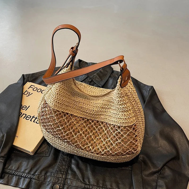 Borsa a Spalla da Donna con Tracolla Regolabile, Borsa da Viaggio in Paglia Intrecciata, Borsa a Mano alla Moda, Borsa Estiva Quotidiana da Donna