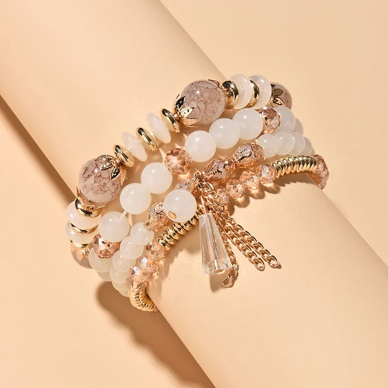 4 pezzi nuovo set di braccialetti con perline con ciondoli e nappe per donna, bracciale a catena con perline di vetro colorato, gioielli bohémien da uomo