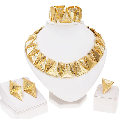 Parures de bijoux pour femmes, design personnalisé, collier plaqué or, boucles d'oreilles losanges, bague, bracelet, bijoux de mariage nigérians