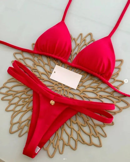 Summer Print Sexy Bikini Sets Halter Lace-up Tops Thongs Beach Style Bathing Suit Y2k Swimsuits Women Beachwear Fashion New